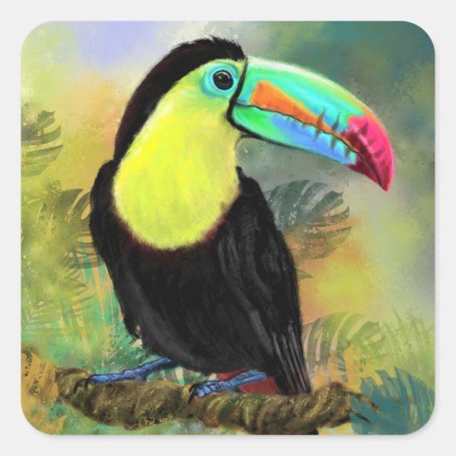 Sticker Carré Exotique Tropical Toco Toucan Bird - Peinture Mign (Devant)