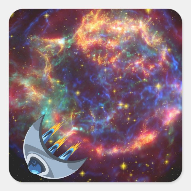 Sticker Carré explosion super nova avec vaisseau spatial (Devant)
