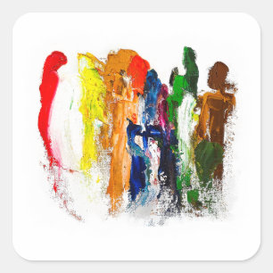 Sticker Carré Expression Abstraite des figures humaines en mouve