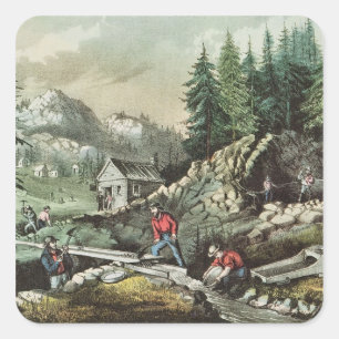 Sticker Carré Extraction de l'or en Californie, 1871