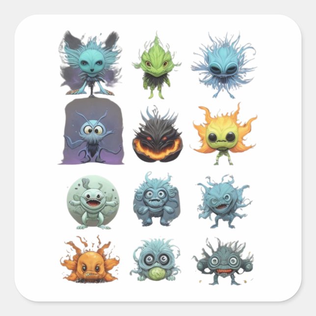 Sticker Carré Extraterrestres adorables Créatures Aliens (Devant)