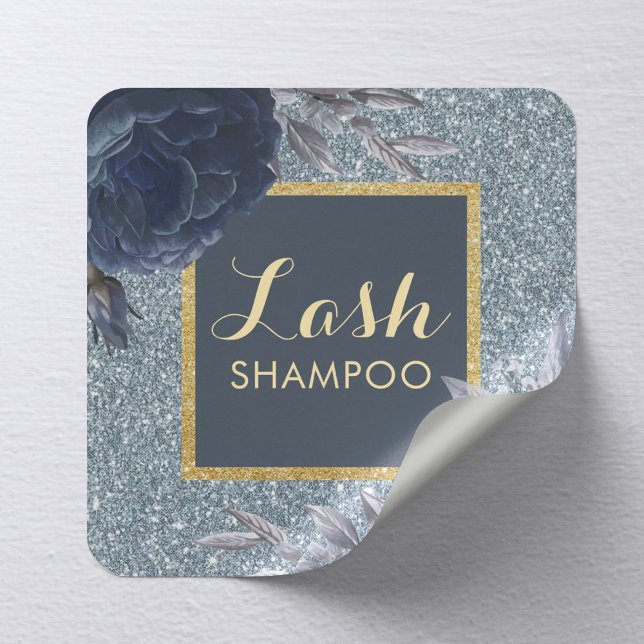 Sticker Carré Eyelash Extension Nettoyeur à lash Dusty Blue Flor (Créateur téléchargé)