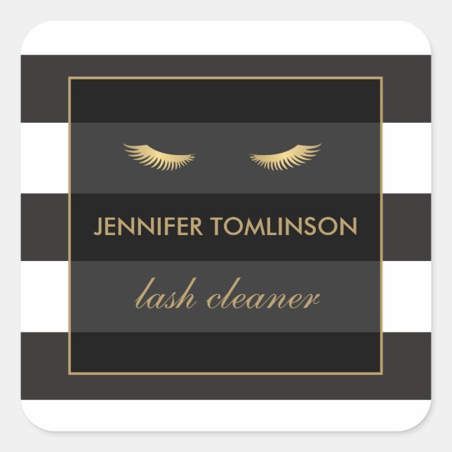 Sticker Carré Eyelashes d'or avec bandes noires et blanches (Devant)