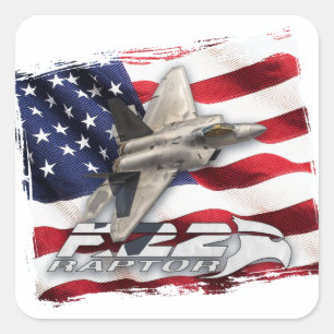 Sticker Carré F-22 Raptor et drapeau américain