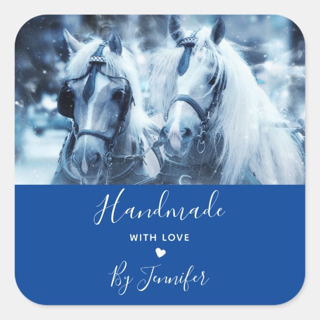 Sticker Carré Fabriqué avec amour Belle équipe Cheval Photo d'hi (Devant)