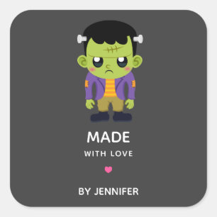 Sticker Carré Fabriqué avec amour Frankenstein Monster Halloween