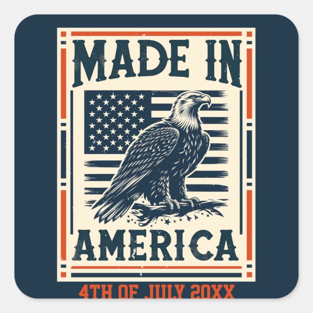 Sticker Carré Fabriqué en Amérique American Flag Eagle 4 juillet (Devant)