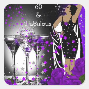 Sticker Carré Fabuleux 60 60e anniversaire violet Roses Martini
