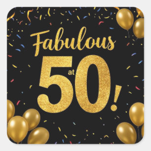 Sticker Carré Fabuleux à 50 Gold Parties scintillant Anniversair
