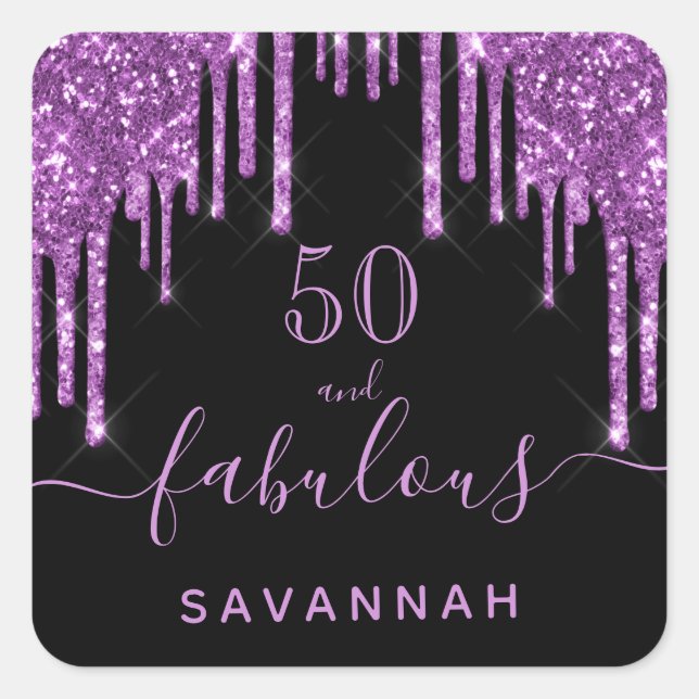 Sticker Carré Fabuleux anniversaire noir violet parties scintill (Devant)