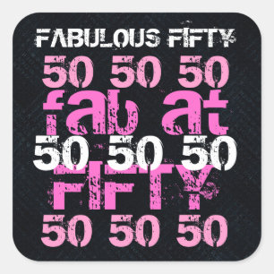 Sticker Carré Fabuleux Cinquante-50 Anniversaire Black Pink Part