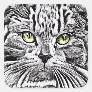 Sticker Carré Face de chat