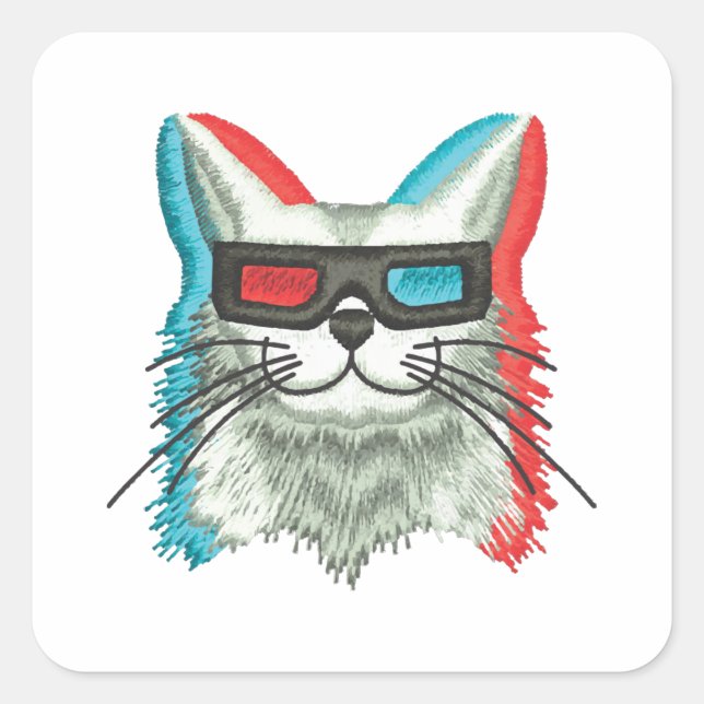 Sticker Carré Face de chat drôle avec lunettes funky (Devant)