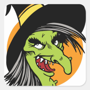 Sticker Carré Face de sorcière d'Halloween