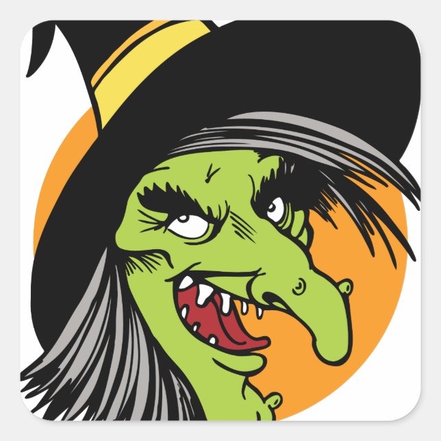 Sticker Carré Face de sorcière d'Halloween (Devant)