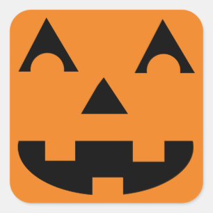 Sticker Carré Face du Citrouille Halloween Jack-o'-lantern