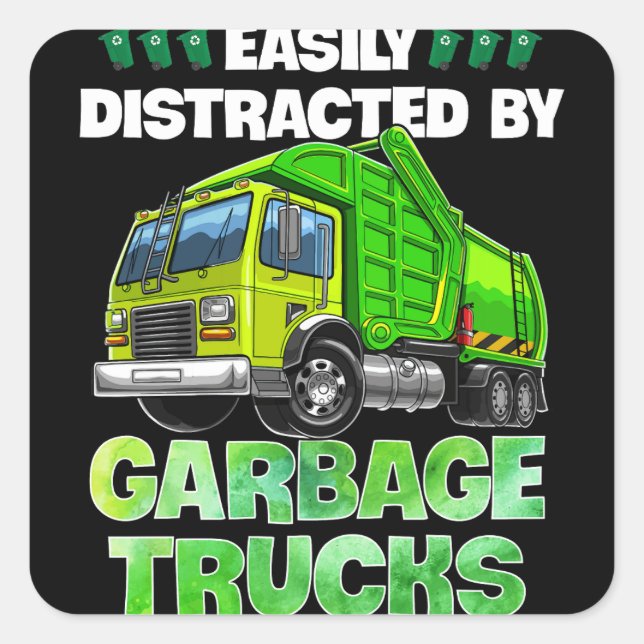 Sticker Carré Facilement Distrait Par Garbage Trucks Drôle Cadea (Devant)