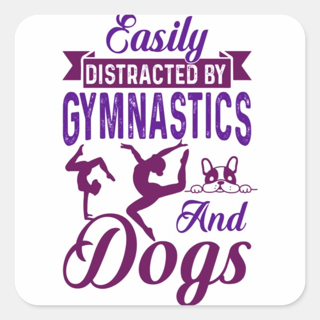 Sticker Carré Facilement distrait par la gymnastique et les chie (Devant)