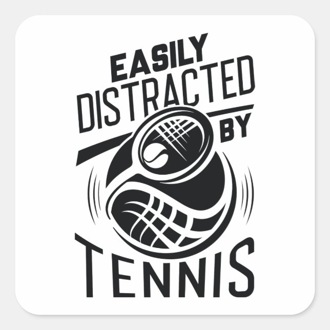 Sticker Carré Facilement Distrait Par Le Tennis (Devant)