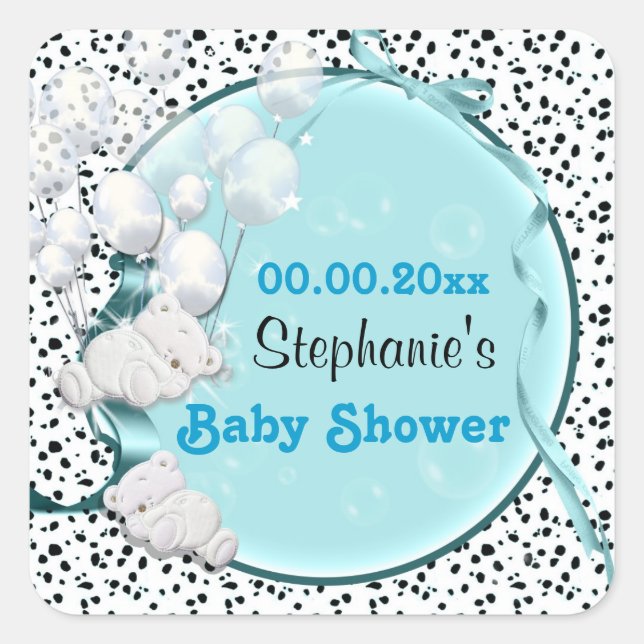 Sticker Carré Faire-part baby shower de ballons d'ours (Devant)
