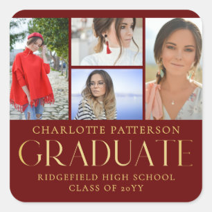 Sticker Carré Faire-part de graduation multi-photo de script sim
