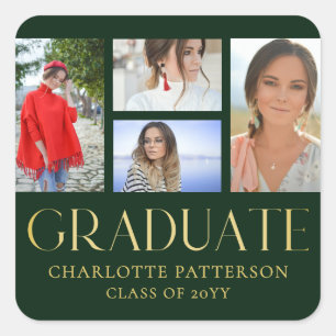 Sticker Carré Faire-part de graduation multi-photo de script sim