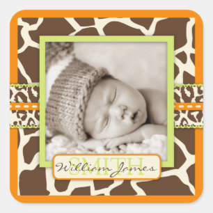 Sticker Carré Faire-part de naissance de poster de animal de