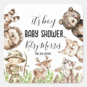Sticker Carré Faire-part de naissance garçon Rustic Woodland Bab