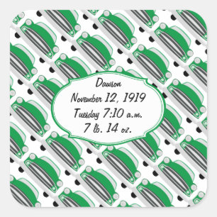 Sticker Carré Faire-part de voiture Sweet Green Retro