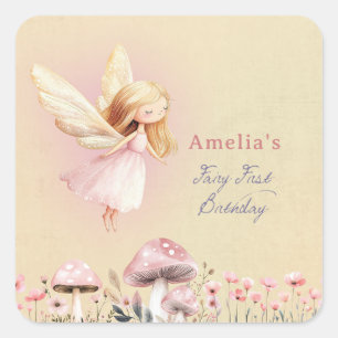 Sticker Carré Fairy First Theme Fille 1er Anniversaire Personnal