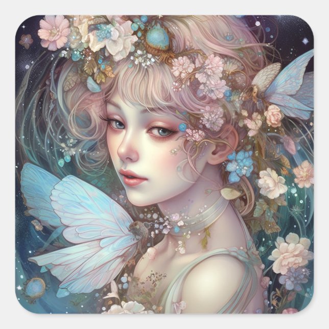 Sticker Carré Fairy Girl'Imaginaire Art (Devant)