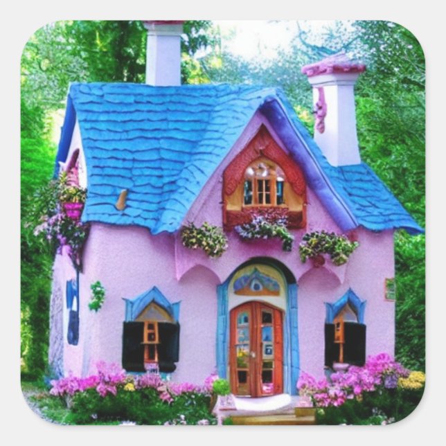 Sticker Carré Fairytale Maison colorée (Devant)