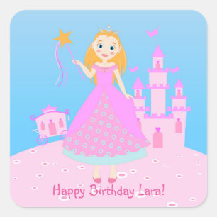 Sticker Carré Fairytale Princess à Pink Birthaday