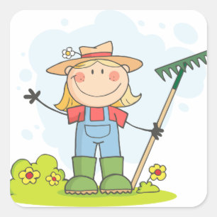 Sticker Carré Faisant du jardinage ou fille de ferme