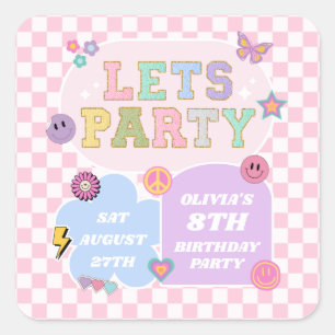 Sticker Carré Faisons la fête Preppy Varsity Patch Anniversaire