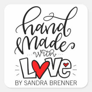Sticker Carré Fait à la main avec amour, personnalisable