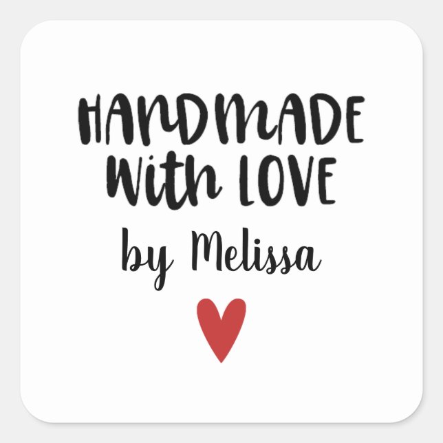 Sticker Carré Fait À La Main Avec Amour Personnalisé (Devant)