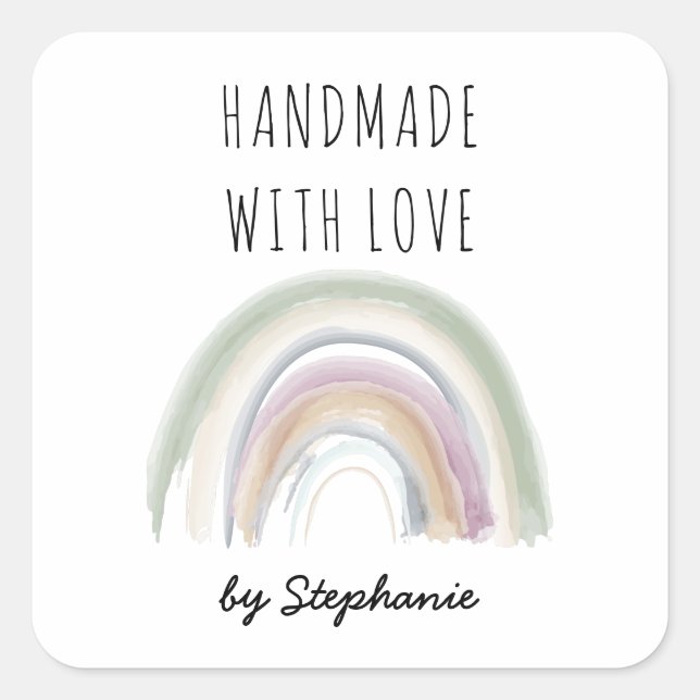 Sticker Carré Fait main avec amour Boho Rainbow  (Devant)