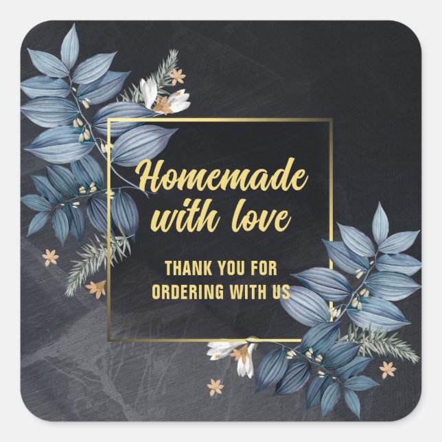 Sticker Carré Fait maison avec Merci d'amour (Devant)