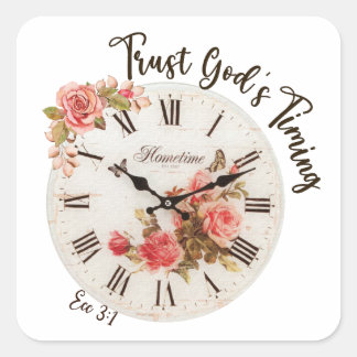 Sticker Carré Faites confiance au Timing de Dieu Vintage Clockfa