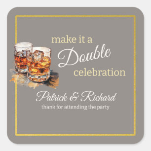 Sticker Carré Faites-en une double fête Gris Whiskey Glass