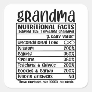 Sticker Carré Faits Nutritionnels de Grand-Mère Drôle   Grand-pa