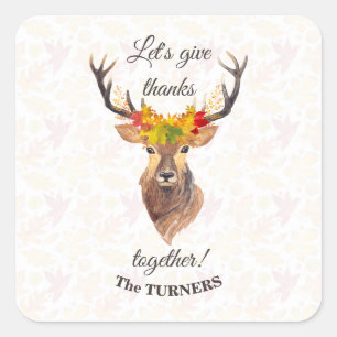 Sticker Carré Fall Deer Remercions ensemble Thanksgiving