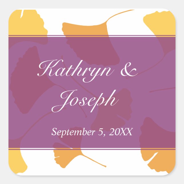 Sticker Carré Falling ginkgo feuille violet mariage faveur (Devant)