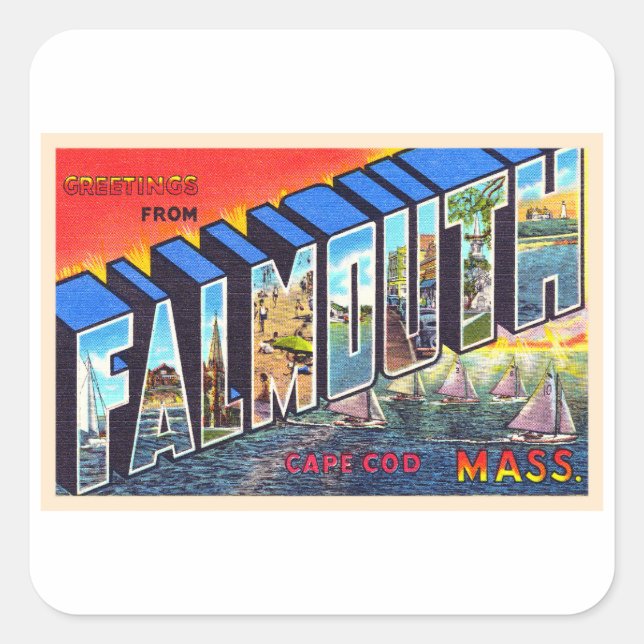 Sticker Carré Falmouth Cape Cod Massachusetts Carte postale Vint (Devant)