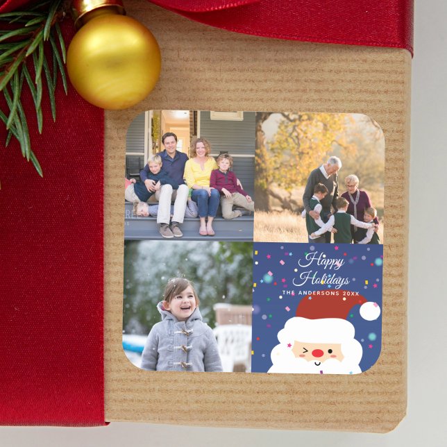 Sticker Carré Famille de Noël moderne Collage de photos Vacances (Créateur téléchargé)