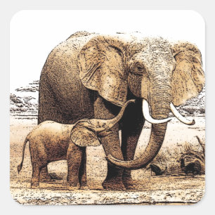 Sticker Carré Famille des éléphants