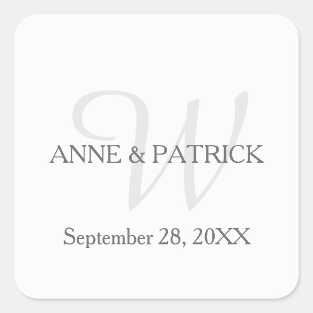 Sticker Carré famille élégante initiale + noms et date mariage (Devant)