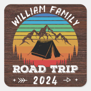 Sticker Carré Famille Personnalisée Camping Aventure Road Trip