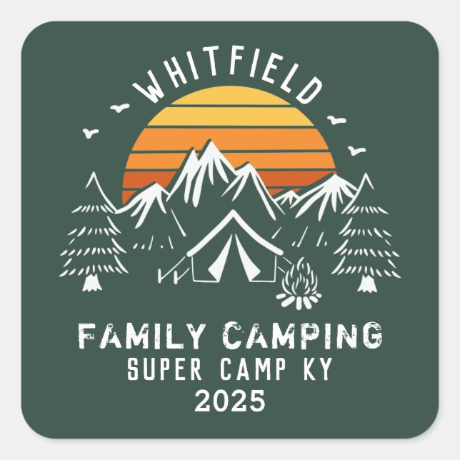 Sticker Carré Famille Vacances Correspondance Camping Personnali (Devant)